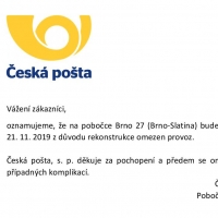 Omezení provozu slatinské pobočky České pošty