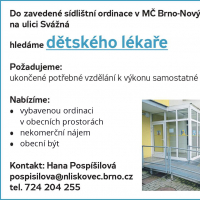 MČ Nový Lískovec Brno hledá do sídlištní ordinace na ulici Svážná dětského lékaře